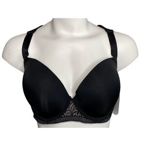 Paramour Carolina T-Back Bra Women's 42DDD Black Lace Adjustable Racerback Pads‎